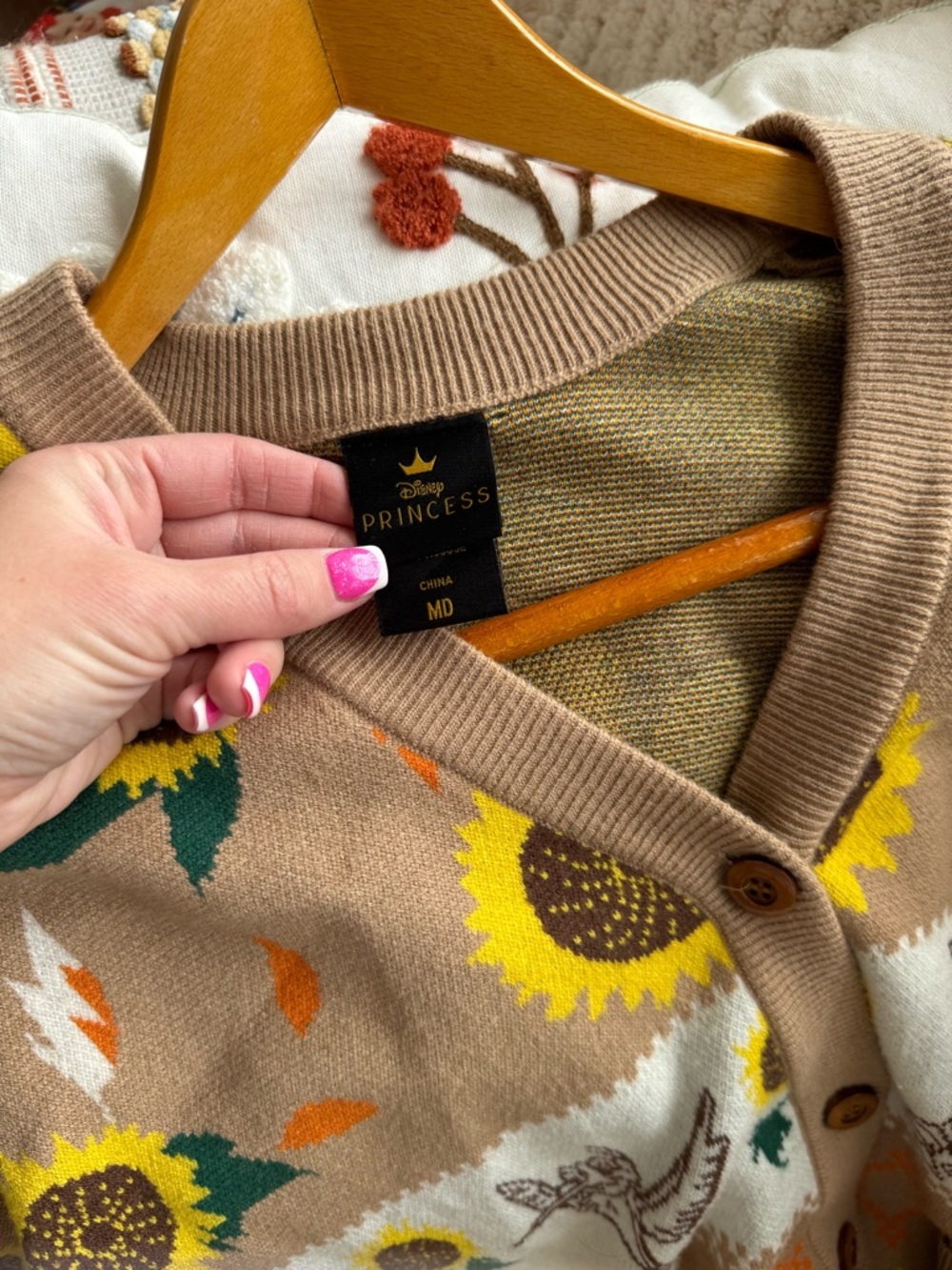 Disney Princess Pocahontas Tan Sunflower Print Cardigan Sweater